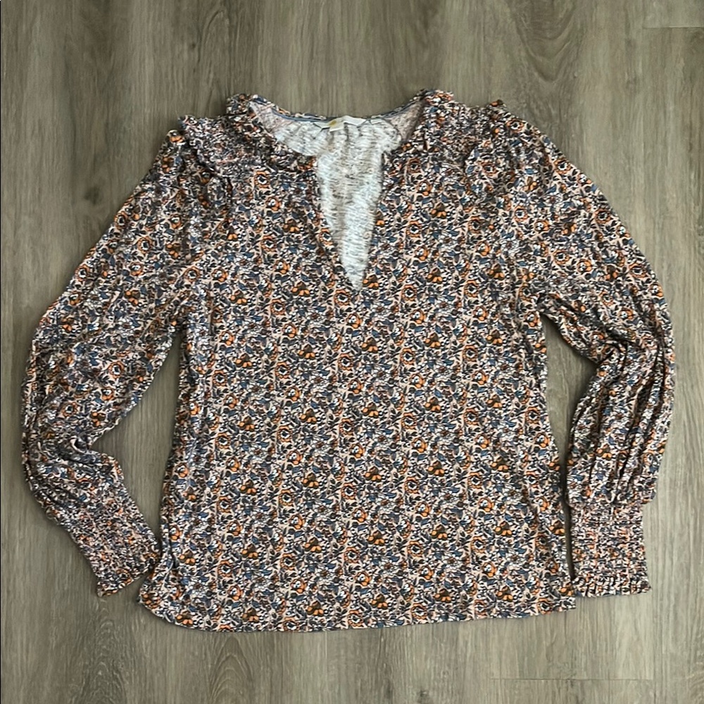Boden Pink Ruffled Puff Sleeve Blouse with Smocked Details